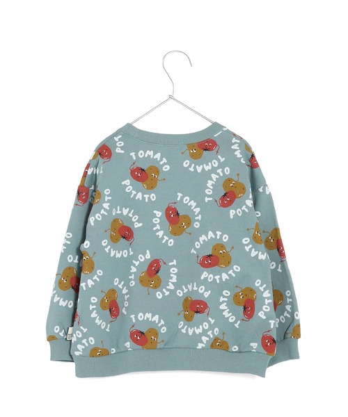 MAKE YOUR DAY（メイクユアデイ）の「トマポテト総柄裏毛トレーナー■80～140cm（スウェット・キッズ・ミント/ベージュ・130/120/100/90/80/140/110）」の4枚目の写真