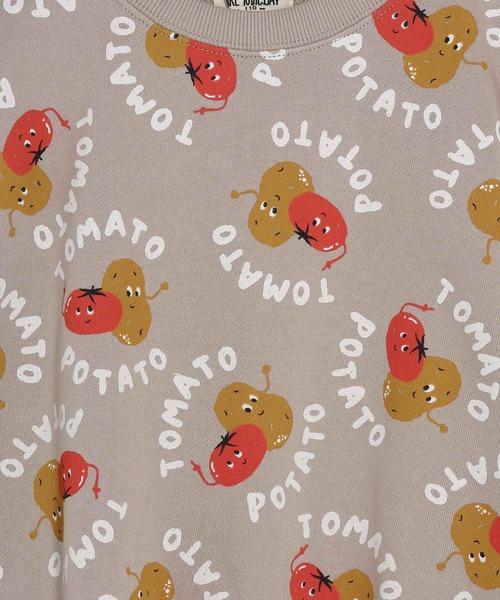 MAKE YOUR DAY（メイクユアデイ）の「トマポテト総柄裏毛トレーナー■80～140cm（スウェット・キッズ・ミント/ベージュ・130/120/100/90/80/140/110）」の6枚目の写真