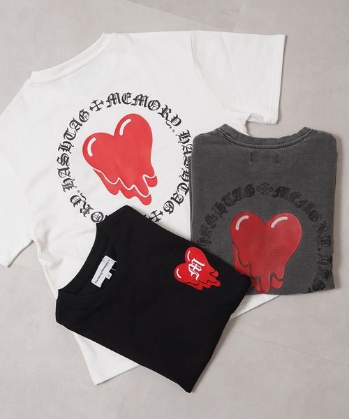 #MEMORY(メモリー)の「【MEMORY】ドリップハート スウェット S/S Tシャツ / Drip Heart Sweatshirt Short Sleeve T-Shirt / 【セットアップ 可能】(Tシャツ/カットソー・メンズ・ブラック系2/ホワイト/ブラック系1・M/L/XL)」の4枚目の写真