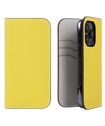 手帳型スマホケース グレージュ×イエロー iPhone 14 本革ダイアリーケース | 手帳型 - COPDE
