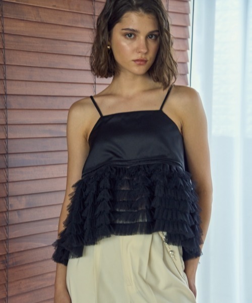 キャミソール Tulle tiered SatinCamisole top チュールティアードサテンキャミTOP Tulle tiered SatinCamisole top チュールティアードサテン