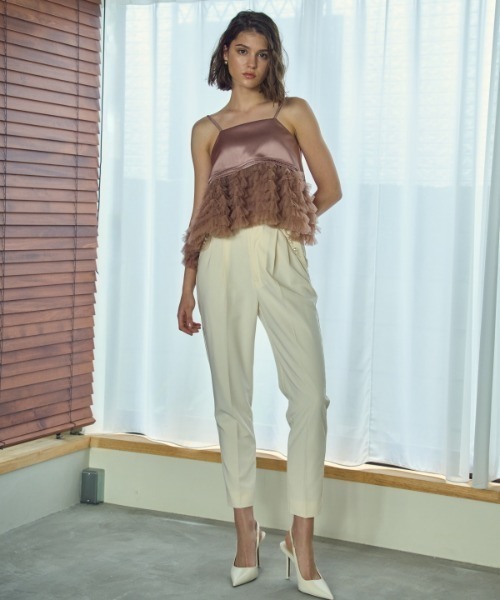 ERADIE　チュールティアードサテンキャミTOP Tulle tiered SatinCamisole top チュールティアードサテン