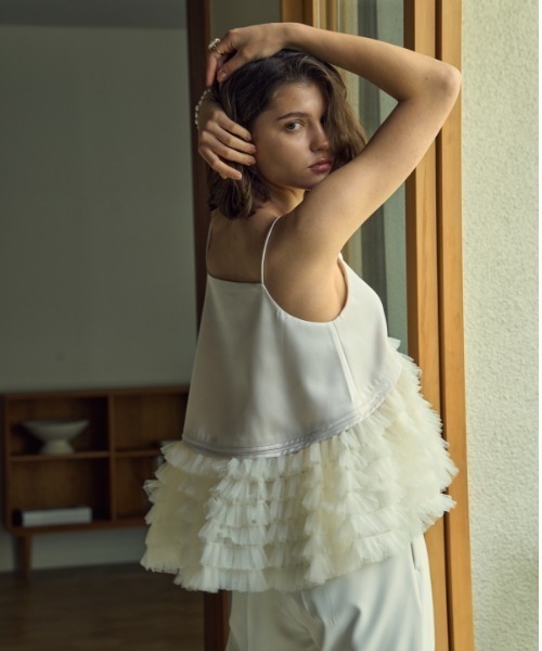 キャミソール Tulle tiered SatinCamisole top チュールティアードサテンキャミTOP Tulle tiered SatinCamisole top チュールティアードサテン
