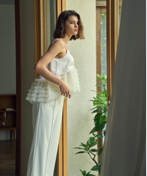 キャミソール Tulle tiered SatinCamisole top チュールティアードサテンキャミTOP Tulle tiered SatinCamisole top チュールティアードサテン