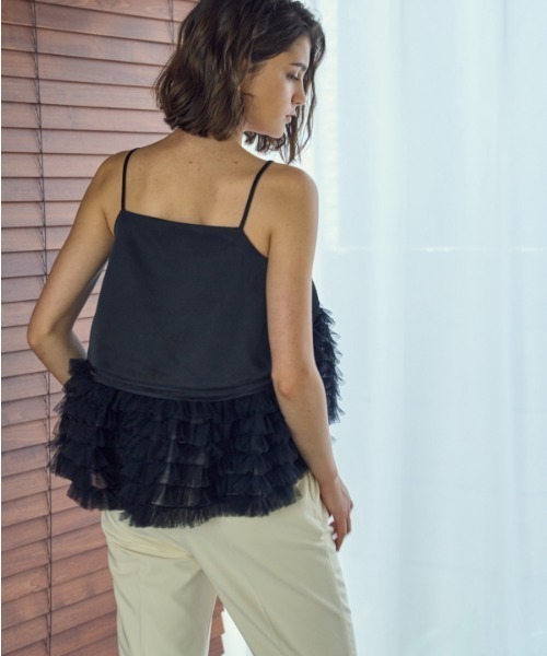 Tulle tiered SatinCamisole top チュールティアードサテン