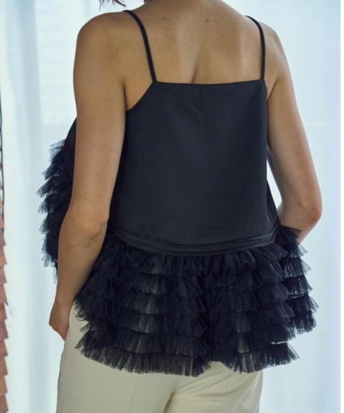 Tulle tiered SatinCamisole top チュールティアードサテン