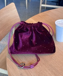 カラビナ付きベロアスタッズ巾着BAG
