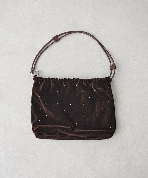 CIAOPANIC TYPY(チャオパニックティピー)の「カラビナ付きベロアスタッズ巾着BAG(トートバッグ・レディース・サックスブルー/グレイッシュベージュ/バーガンディー/ダークブラウン・ONE SIZE)」の10枚目の写真