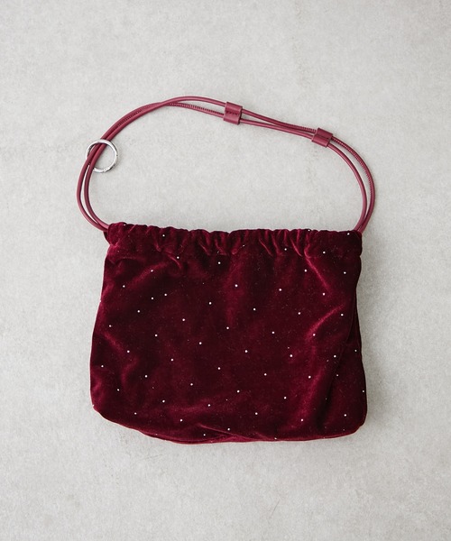 CIAOPANIC TYPY(チャオパニックティピー)の「カラビナ付きベロアスタッズ巾着BAG(トートバッグ・レディース・サックスブルー/グレイッシュベージュ/バーガンディー/ダークブラウン・ONE SIZE)」の12枚目の写真