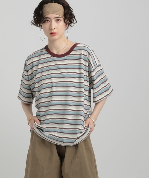 GEORGE'S(ジョージズ)の「リンガーボーダーTシャツ(Tシャツ/カットソー・レディース・ブルー系/イエロー系/ホワイト×ブラック/ブラウン系・SMALL/MEDIUM)」の3枚目の写真