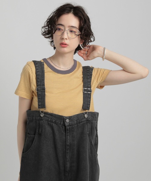 GEORGE'S(ジョージズ)の「リンガーボーダーTシャツ(Tシャツ/カットソー・レディース・ブルー系/イエロー系/ホワイト×ブラック/ブラウン系・SMALL/MEDIUM)」の4枚目の写真