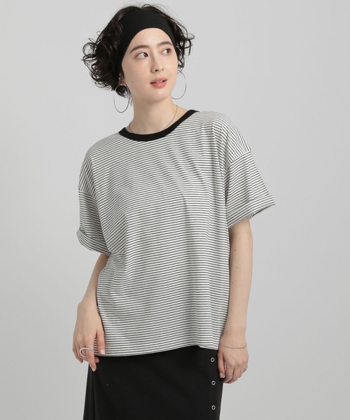 GEORGE'S(ジョージズ)の「リンガーボーダーTシャツ(Tシャツ/カットソー・レディース・ブルー系/イエロー系/ホワイト×ブラック/ブラウン系・SMALL/MEDIUM)」の10枚目の写真