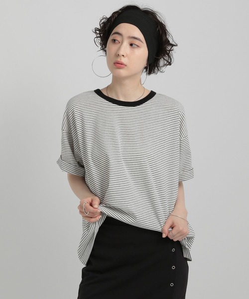 GEORGE'S(ジョージズ)の「リンガーボーダーTシャツ(Tシャツ/カットソー・レディース・ブルー系/イエロー系/ホワイト×ブラック/ブラウン系・SMALL/MEDIUM)」の11枚目の写真