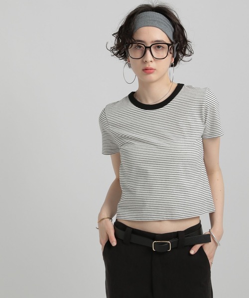 GEORGE'S(ジョージズ)の「リンガーボーダーTシャツ(Tシャツ/カットソー・レディース・ブルー系/イエロー系/ホワイト×ブラック/ブラウン系・SMALL/MEDIUM)」の12枚目の写真