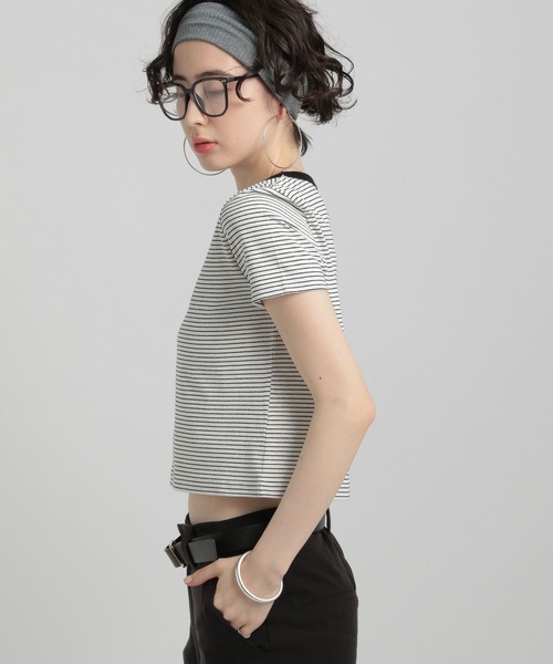 GEORGE'S(ジョージズ)の「リンガーボーダーTシャツ(Tシャツ/カットソー・レディース・ブルー系/イエロー系/ホワイト×ブラック/ブラウン系・SMALL/MEDIUM)」の13枚目の写真
