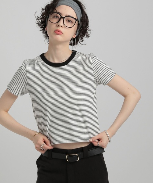 GEORGE'S(ジョージズ)の「リンガーボーダーTシャツ(Tシャツ/カットソー・レディース・ブルー系/イエロー系/ホワイト×ブラック/ブラウン系・SMALL/MEDIUM)」の16枚目の写真