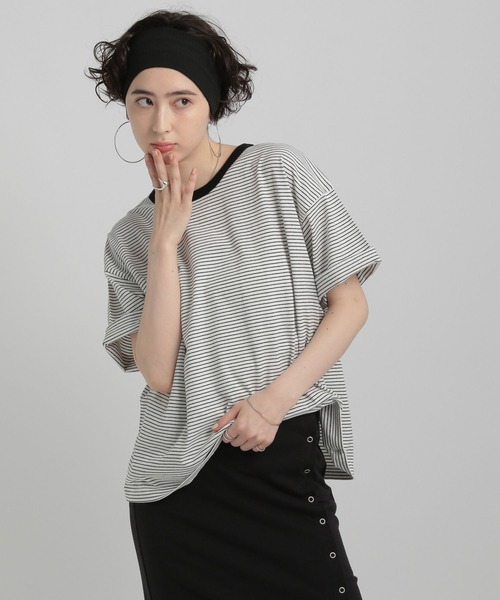 GEORGE'S(ジョージズ)の「リンガーボーダーTシャツ(Tシャツ/カットソー・レディース・ブルー系/イエロー系/ホワイト×ブラック/ブラウン系・SMALL/MEDIUM)」の17枚目の写真