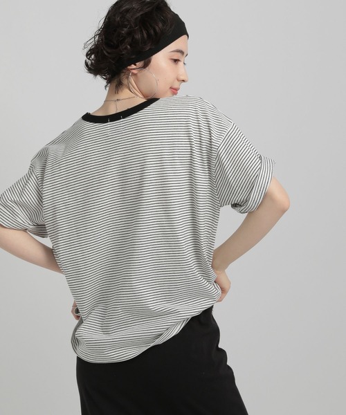 GEORGE'S(ジョージズ)の「リンガーボーダーTシャツ(Tシャツ/カットソー・レディース・ブルー系/イエロー系/ホワイト×ブラック/ブラウン系・SMALL/MEDIUM)」の18枚目の写真