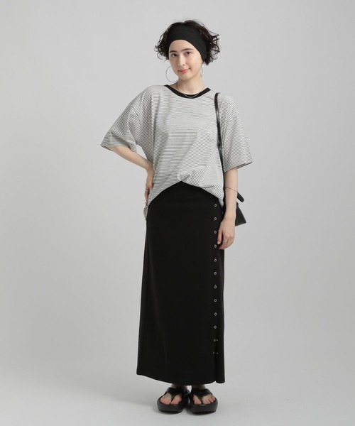GEORGE'S(ジョージズ)の「リンガーボーダーTシャツ(Tシャツ/カットソー・レディース・ブルー系/イエロー系/ホワイト×ブラック/ブラウン系・SMALL/MEDIUM)」の5枚目の写真