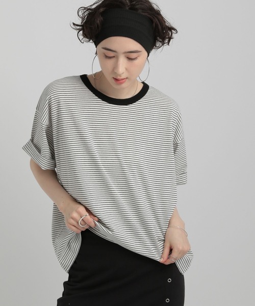 GEORGE'S(ジョージズ)の「リンガーボーダーTシャツ(Tシャツ/カットソー・レディース・ブルー系/イエロー系/ホワイト×ブラック/ブラウン系・SMALL/MEDIUM)」の9枚目の写真