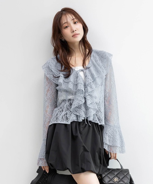 RANDA(ランダ)の「ラッフルレースフリルブラウス(シャツ/ブラウス・レディース・ブラック/ブルー/ホワイト・FREE)」の3枚目の写真