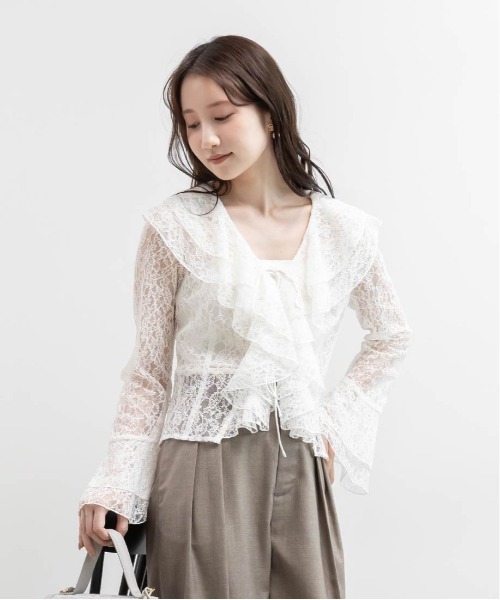 RANDA(ランダ)の「ラッフルレースフリルブラウス(シャツ/ブラウス・レディース・ブラック/ブルー/ホワイト・FREE)」の5枚目の写真