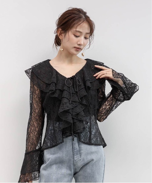 RANDA(ランダ)の「ラッフルレースフリルブラウス(シャツ/ブラウス・レディース・ブラック/ブルー/ホワイト・FREE)」の9枚目の写真