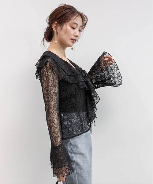 RANDA(ランダ)の「ラッフルレースフリルブラウス(シャツ/ブラウス・レディース・ブラック/ブルー/ホワイト・FREE)」の10枚目の写真