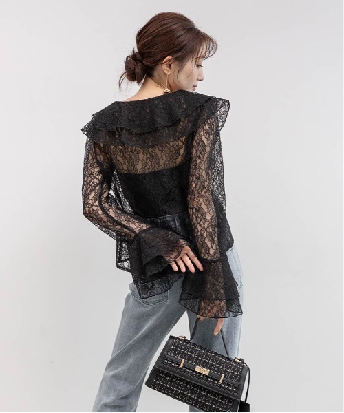 RANDA(ランダ)の「ラッフルレースフリルブラウス(シャツ/ブラウス・レディース・ブラック/ブルー/ホワイト・FREE)」の11枚目の写真