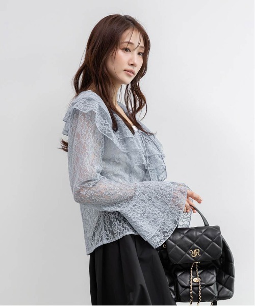 RANDA(ランダ)の「ラッフルレースフリルブラウス(シャツ/ブラウス・レディース・ブラック/ブルー/ホワイト・FREE)」の14枚目の写真