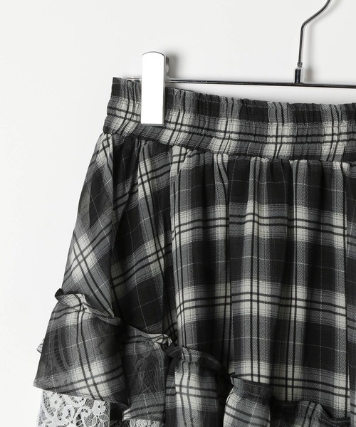 3.3 Field Trip （3.3フィールドトリップ）の「3.3 Field Trip／チェックイレヘムレイヤードスカート（スカート・レディース・ブラック/ブラウン・FREE）」の6枚目の写真
