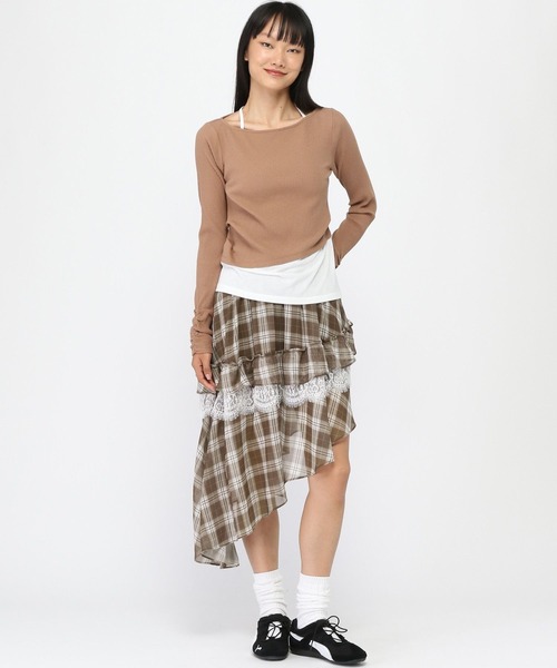 3.3 Field Trip （3.3フィールドトリップ）の「3.3 Field Trip／チェックイレヘムレイヤードスカート（スカート・レディース・ブラック/ブラウン・FREE）」の21枚目の写真