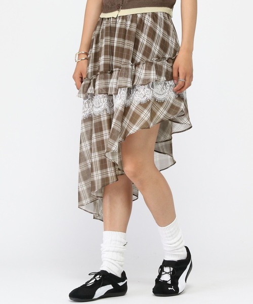 3.3 Field Trip （3.3フィールドトリップ）の「3.3 Field Trip／チェックイレヘムレイヤードスカート（スカート・レディース・ブラック/ブラウン・FREE）」の18枚目の写真