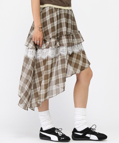 3.3 Field Trip （3.3フィールドトリップ）の「3.3 Field Trip／チェックイレヘムレイヤードスカート（スカート・レディース・ブラック/ブラウン・FREE）」の17枚目の写真