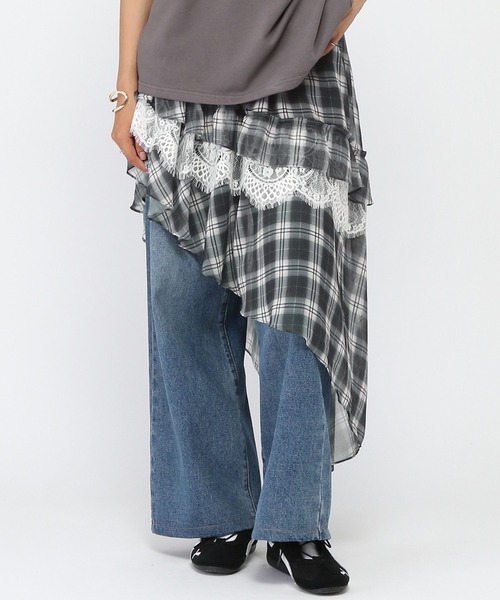 3.3 Field Trip （3.3フィールドトリップ）の「3.3 Field Trip／チェックイレヘムレイヤードスカート（スカート・レディース・ブラック/ブラウン・FREE）」の12枚目の写真