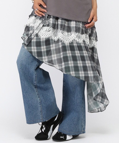 3.3 Field Trip （3.3フィールドトリップ）の「3.3 Field Trip／チェックイレヘムレイヤードスカート（スカート・レディース・ブラック/ブラウン・FREE）」の11枚目の写真