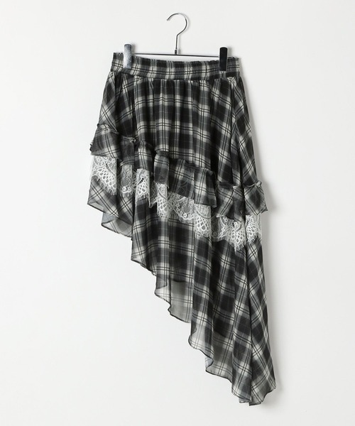 3.3 Field Trip （3.3フィールドトリップ）の「3.3 Field Trip／チェックイレヘムレイヤードスカート（スカート・レディース・ブラック/ブラウン・FREE）」の8枚目の写真