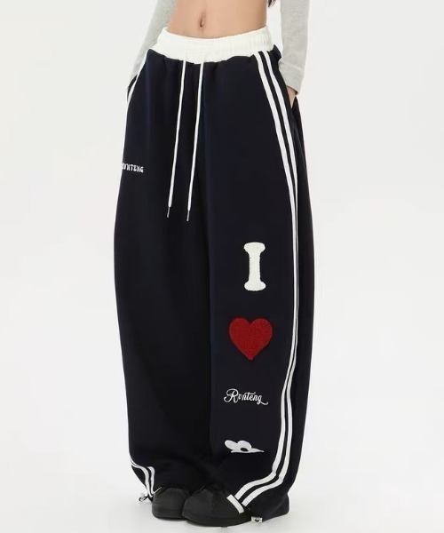 ハート＆フラワーパッチワイドパンツ