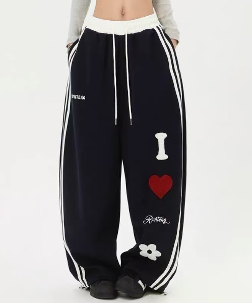 ハート＆フラワーパッチワイドパンツ