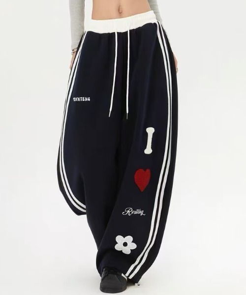 ハート＆フラワーパッチワイドパンツ