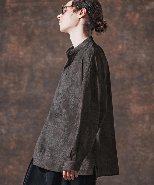 Jih Nunc（ジーヌンク）の「ms6212-リーフ総柄スタンドカラープルオーバーシャツ(JIH-R1142)（シャツ/ブラウス・メンズ・ベージュ/チャコール・L/M/S）」の12枚目の写真