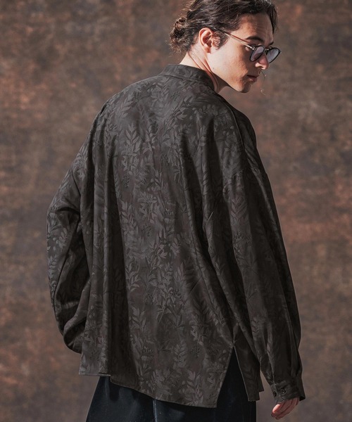 Jih Nunc（ジーヌンク）の「ms6212-リーフ総柄スタンドカラープルオーバーシャツ(JIH-R1142)（シャツ/ブラウス・メンズ・ベージュ/チャコール・L/M/S）」の13枚目の写真