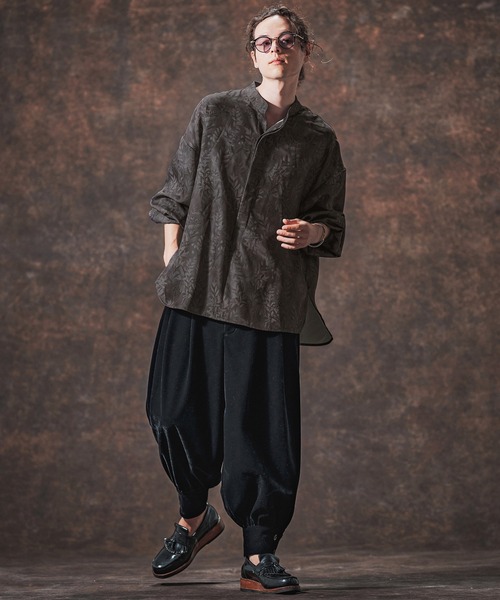 Jih Nunc（ジーヌンク）の「ms6212-リーフ総柄スタンドカラープルオーバーシャツ(JIH-R1142)（シャツ/ブラウス・メンズ・ベージュ/チャコール・L/M/S）」の14枚目の写真