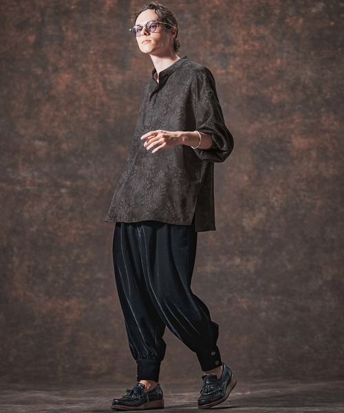 Jih Nunc（ジーヌンク）の「ms6212-リーフ総柄スタンドカラープルオーバーシャツ(JIH-R1142)（シャツ/ブラウス・メンズ・ベージュ/チャコール・L/M/S）」の15枚目の写真