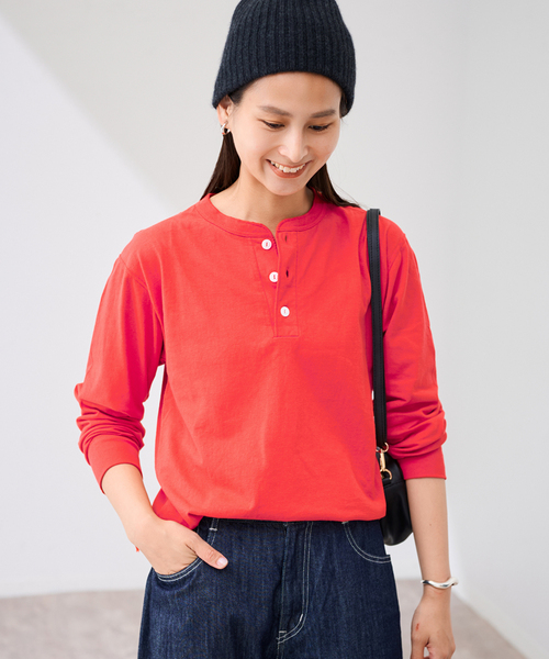 FRAMeWORK(フレームワーク)の「Healthknit/ヘルスニット ヘンリーロングスリーブ(Tシャツ/カットソー・レディース・ネイビー/ホワイト/レッド/ブラック/アイボリー・FREE)」の5枚目の写真