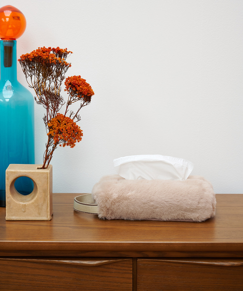 journal standard Furniture （ジャーナルスタンダードファニチャー）の「TISSUE BOX CASE FUR　フェイクファー ティッシュボックス（ダストボックス・レディース・ベージュ/ブルー系その他/ブラウン/チャコールグレー・FREE）」の3枚目の写真