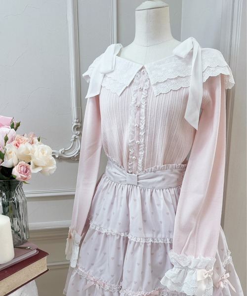 mellfy memory メルフィーメモリー ニットトップス セール】Ruffle and lace cuff ribbon ニット（ニット/セーター
