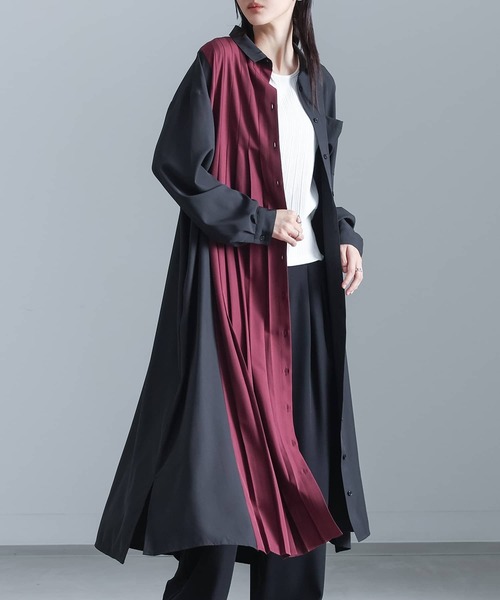 kOhAKU(コハク)の「配色プリーツシャツワンピース(シャツワンピース・レディース・チャコール/ブラック・FREE)」の14枚目の写真