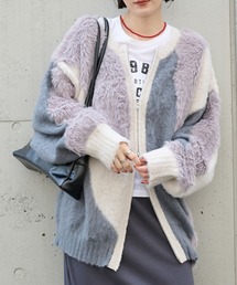 【ウォッシャブル】2WAY ふわもこボリューム シャギーMIX ダブルジップニットカーディガングレー系