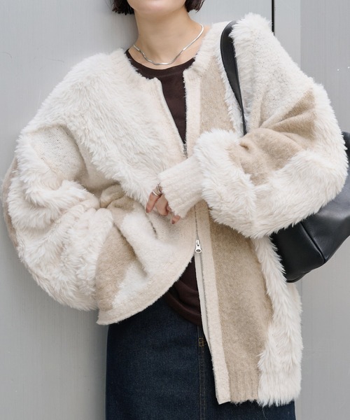 Yukiemon ユキエモン カーディガン シアー レース 襟 生成 白 Yukiemon